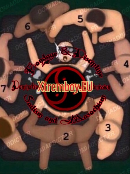 Salut, tu es une lope motivée prêt à te faire baiser et servir de vide-couilles pour mecs dans ma cave ? Être le N° 1 comme sur le dessin ? Dépose ta candidature par chat. J'ai un groupe de 3 à 4 potos bisex et hétéro prêt à s'occuper de toi sans aucun tabou, te baiser le cul et la bouche t'éjaculer dessus, dans la bouche. Ma cave est équipée d'une table solide sur laquelle tu seras attaché, bâillonné et mis à dispo les yeux bandés à aucun moment tu verras mes potes uniquement moi. Je peux t'organiser ton trip en semaine entre 20h et 2h du matin ma cité se trouve sur Paris 20. Pour connaître les conditions contacte-moi.
Groupe DOMI.jpg